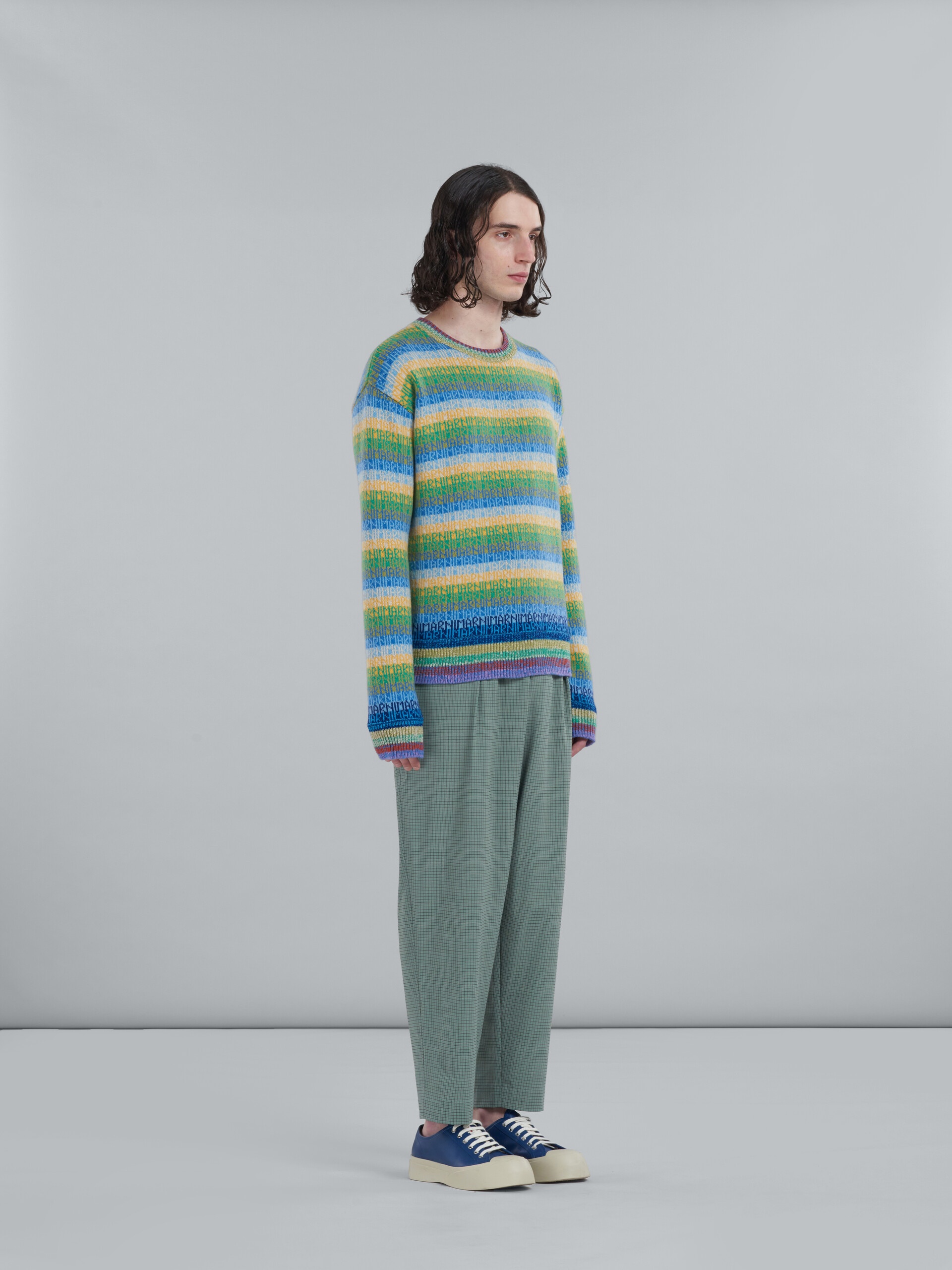 WOOL TOP WITH MULTICOLOUR STRIPES AND JACQUARD LOGO - 5