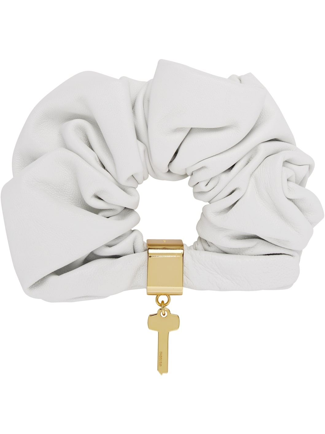White Key Charm Leather Scrunchie - 1