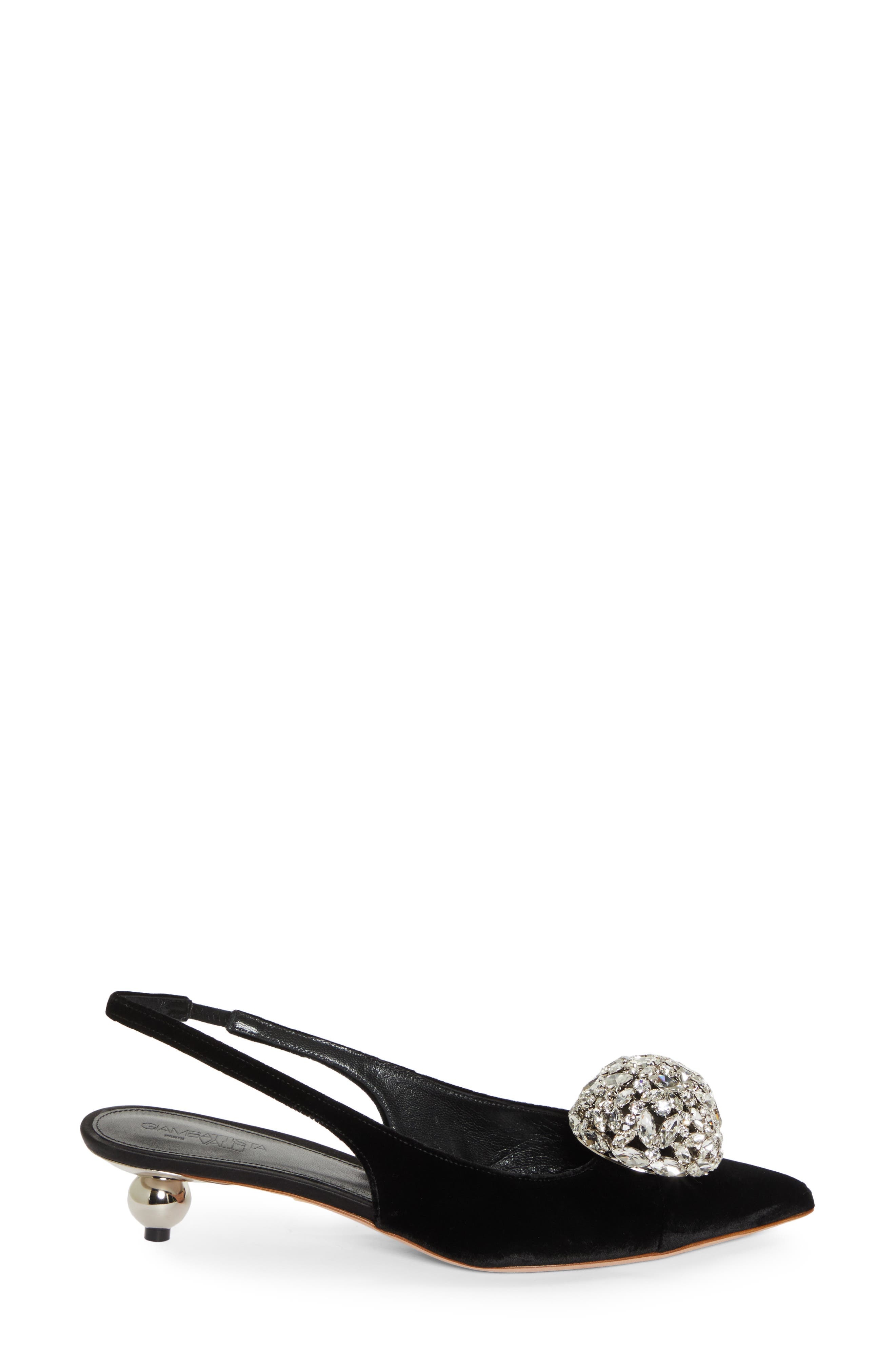 Giambattista Valli Crystal Ball Pointed Toe Velveteen Slingback Pump in Black/Crystal at Nordstrom - 3