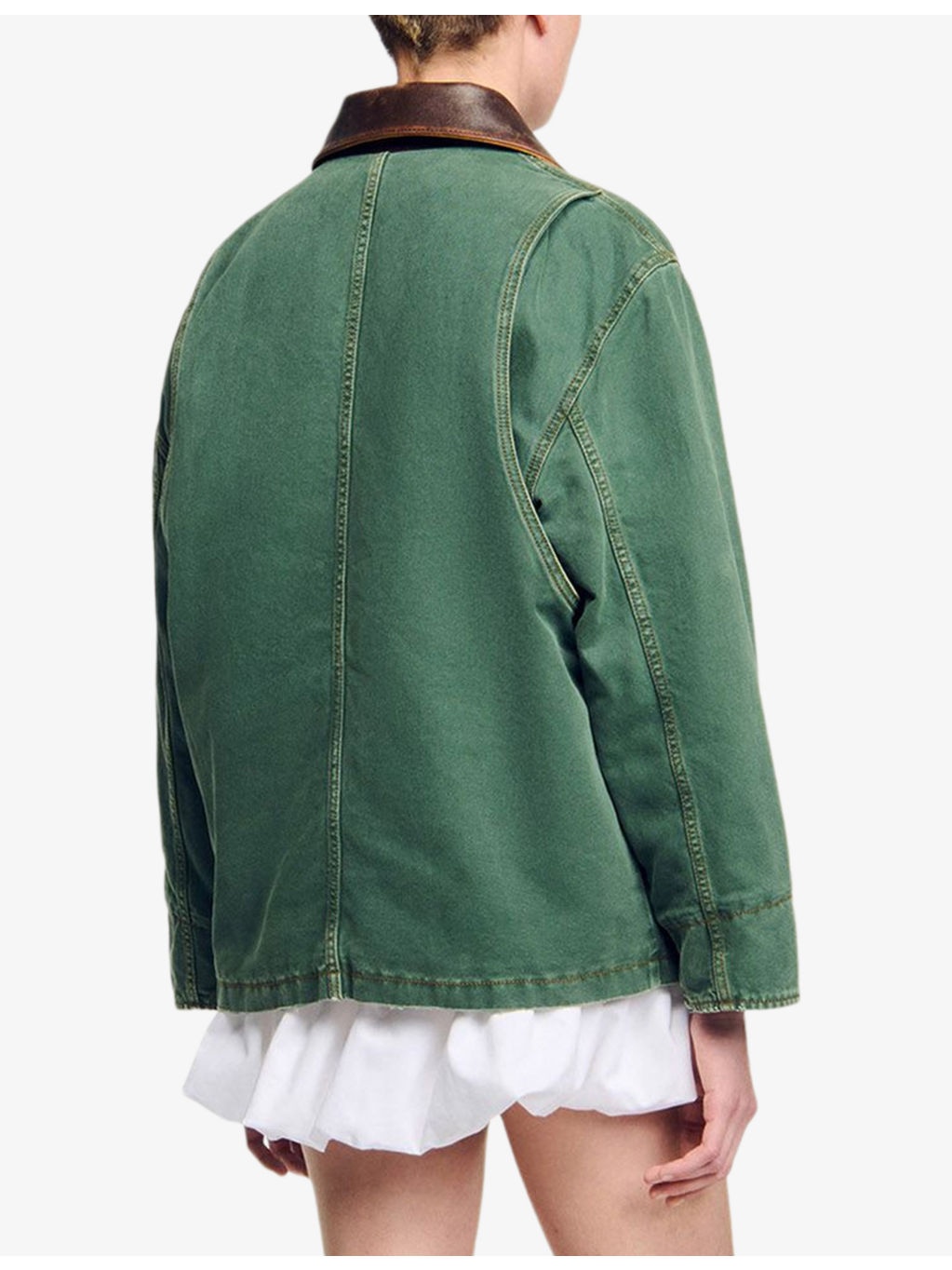 Contrast-Collar Button-Down Cotton Jacket - 4