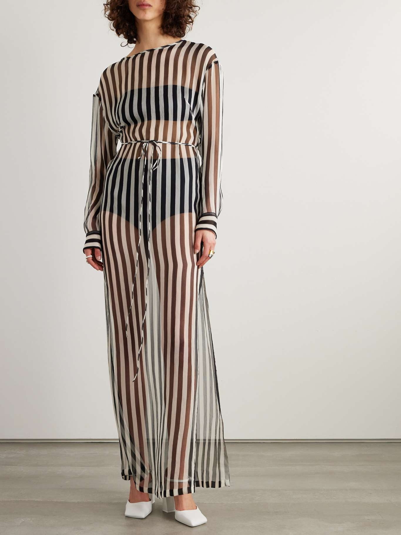 Belted striped silk-chiffon maxi dress - 3
