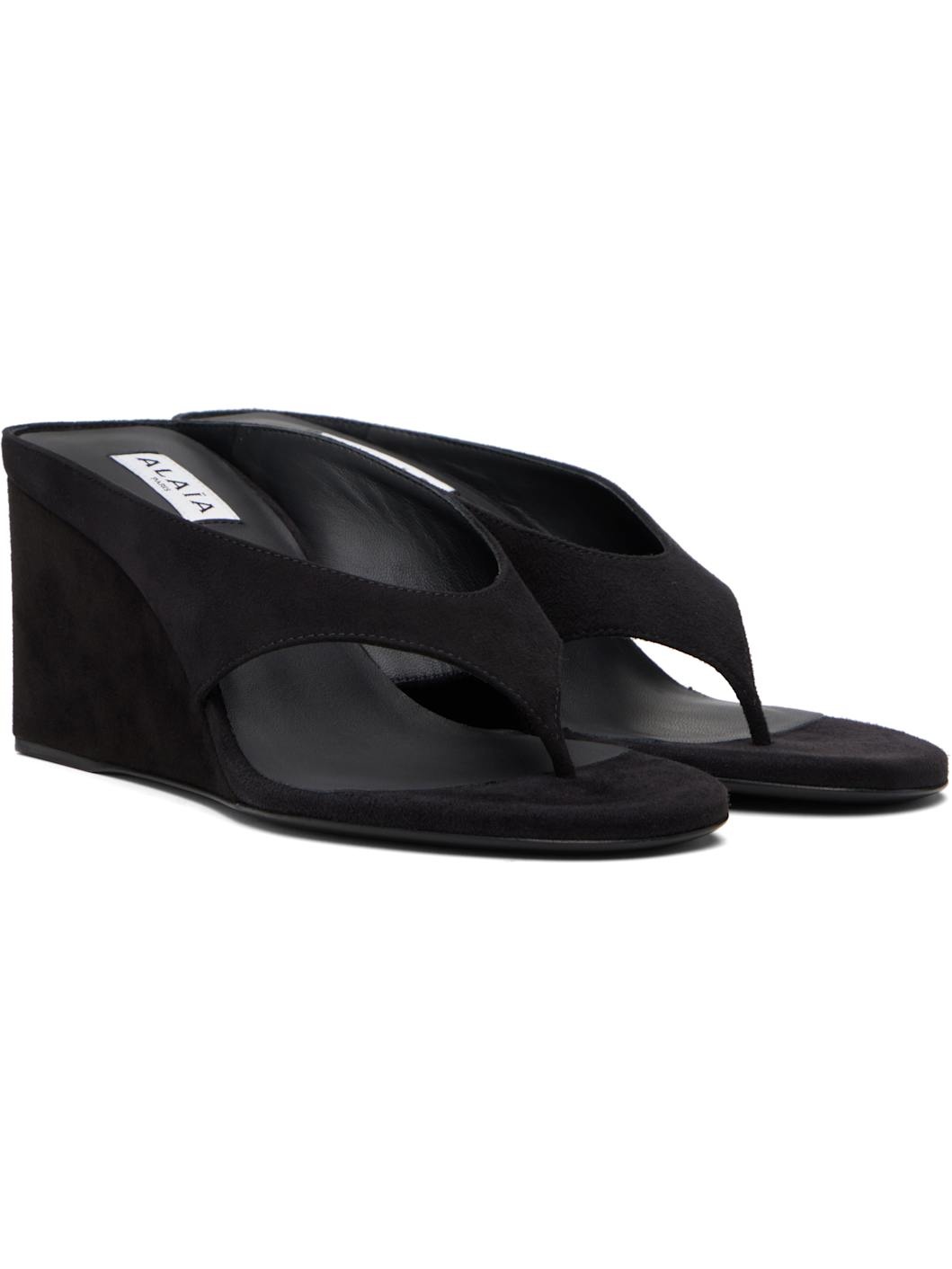 Black Cube Thong Mule Sandals - 4