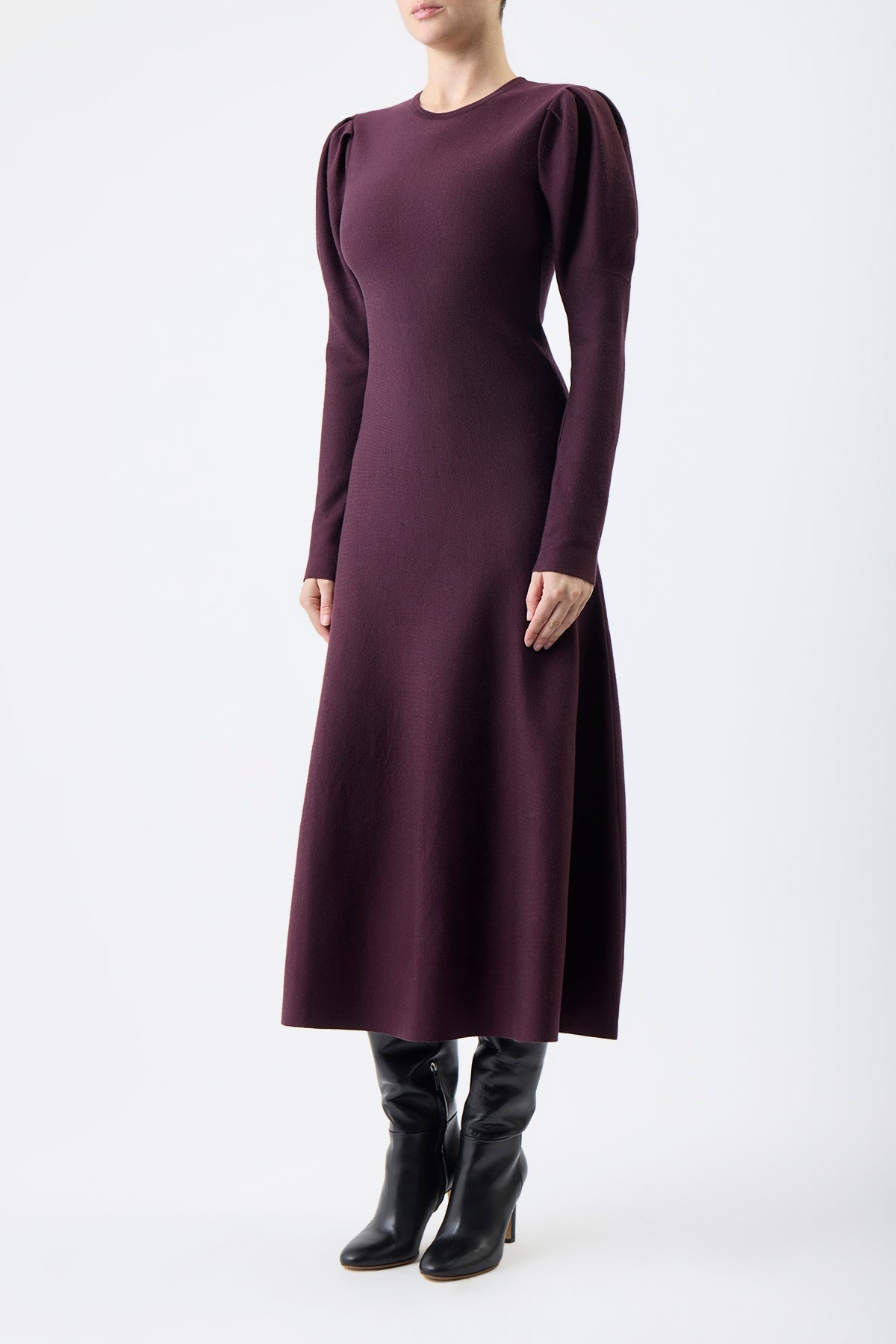 Hannah Dress in Deep Bordeaux Cashmere Wool - 3