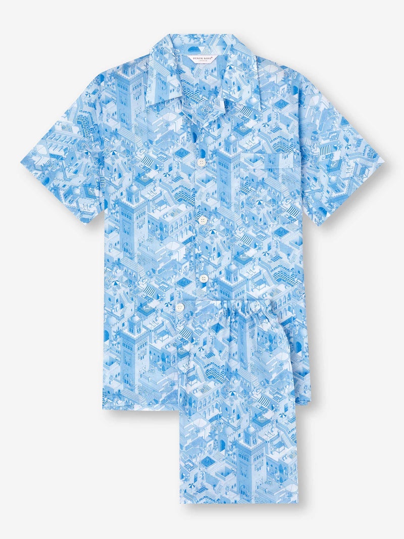Men's Short Pajamas Ledbury 70 Cotton Batiste Blue - 1