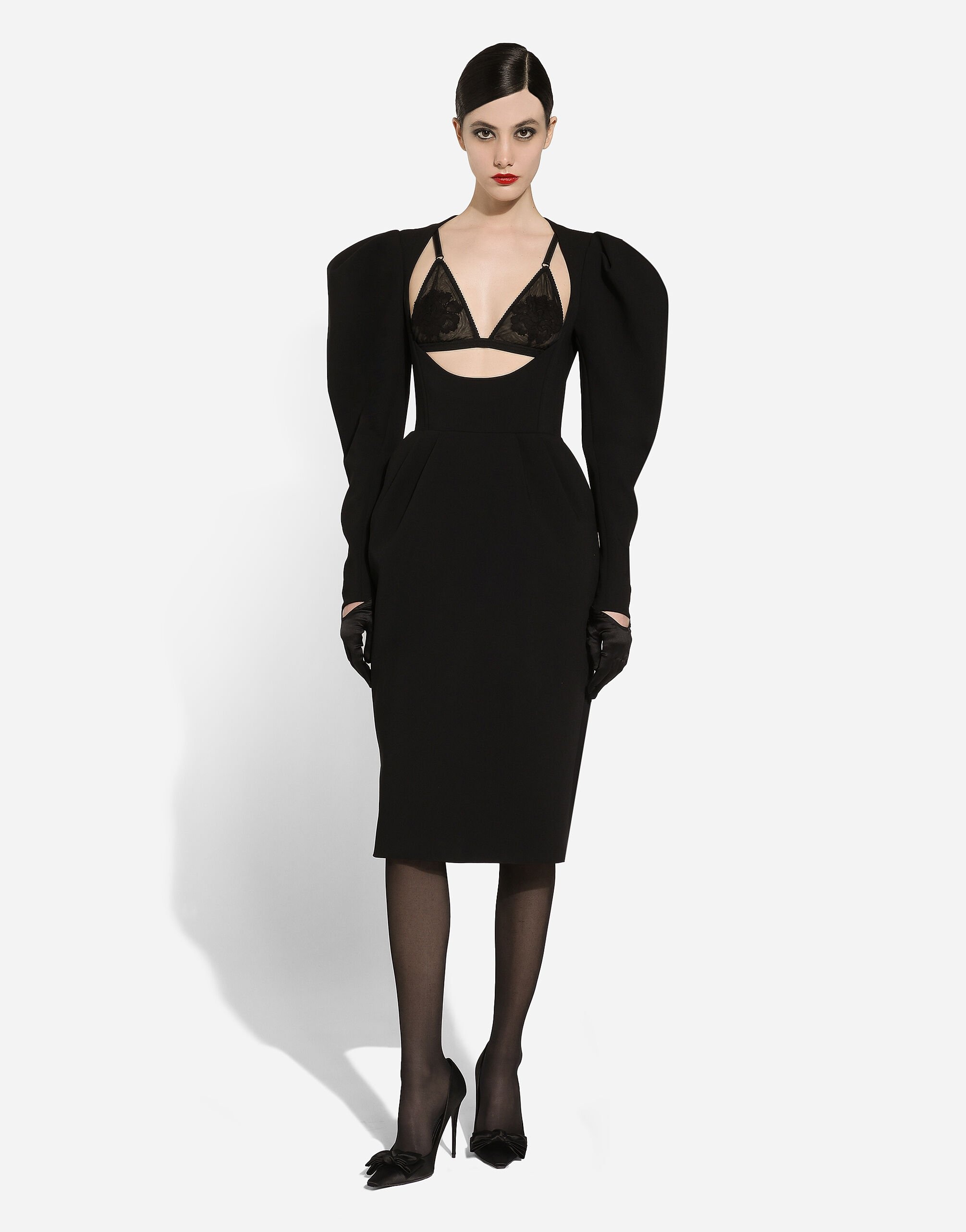 Calf-length wool dress with open neckline - 2