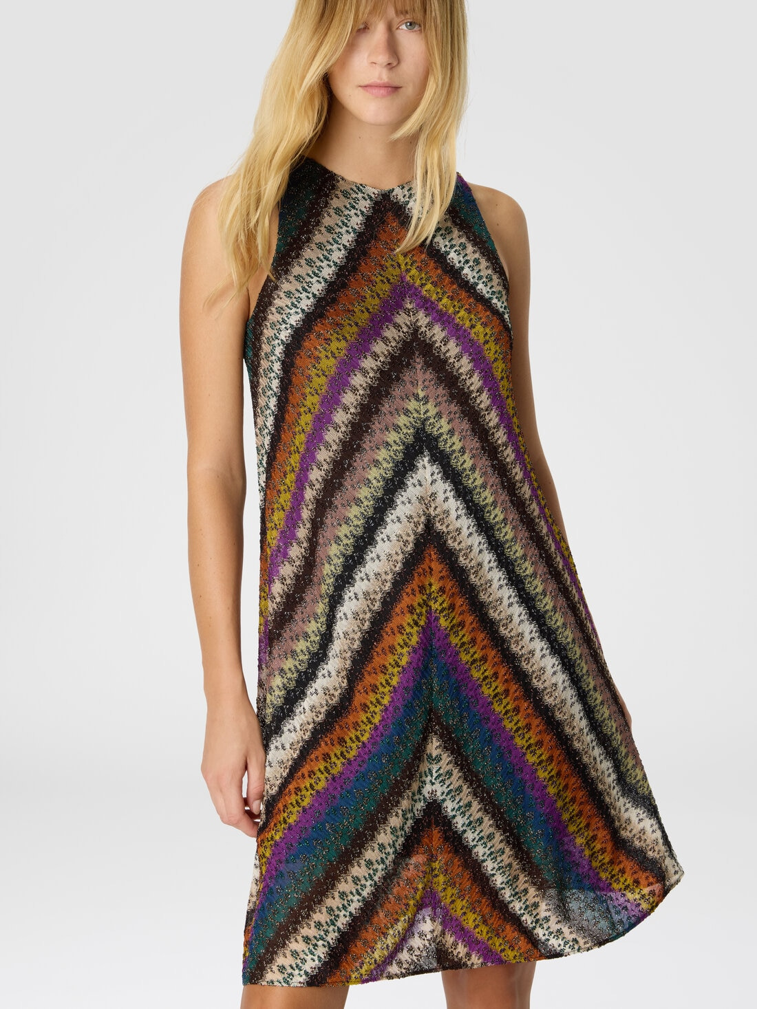 Crew Neck Mini Dress in Perforated Tulle Lace - 4