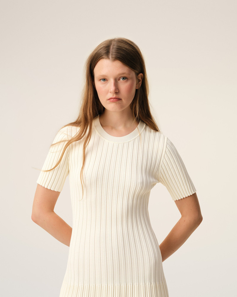 WHITE KNIT MINI GODET DRESS 3