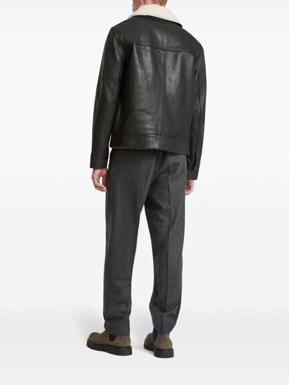 shearling collar leather jacket - 3