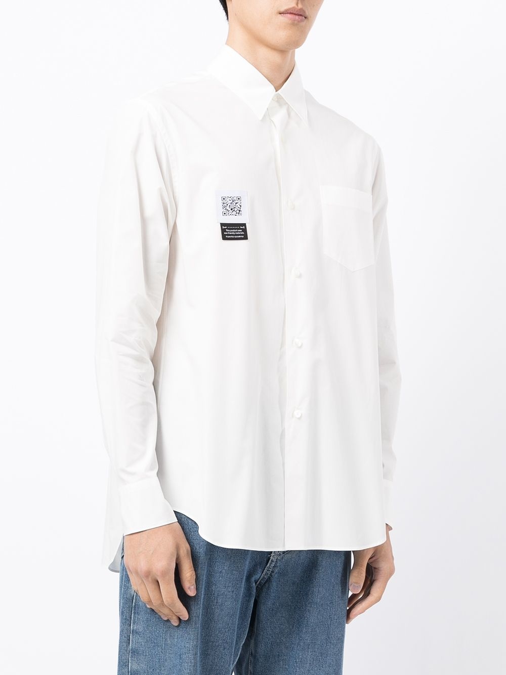 logo-patch draped cotton shirt - 4