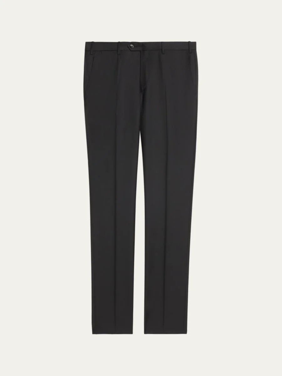 Men's Flat-Front Wool Trousers - 1