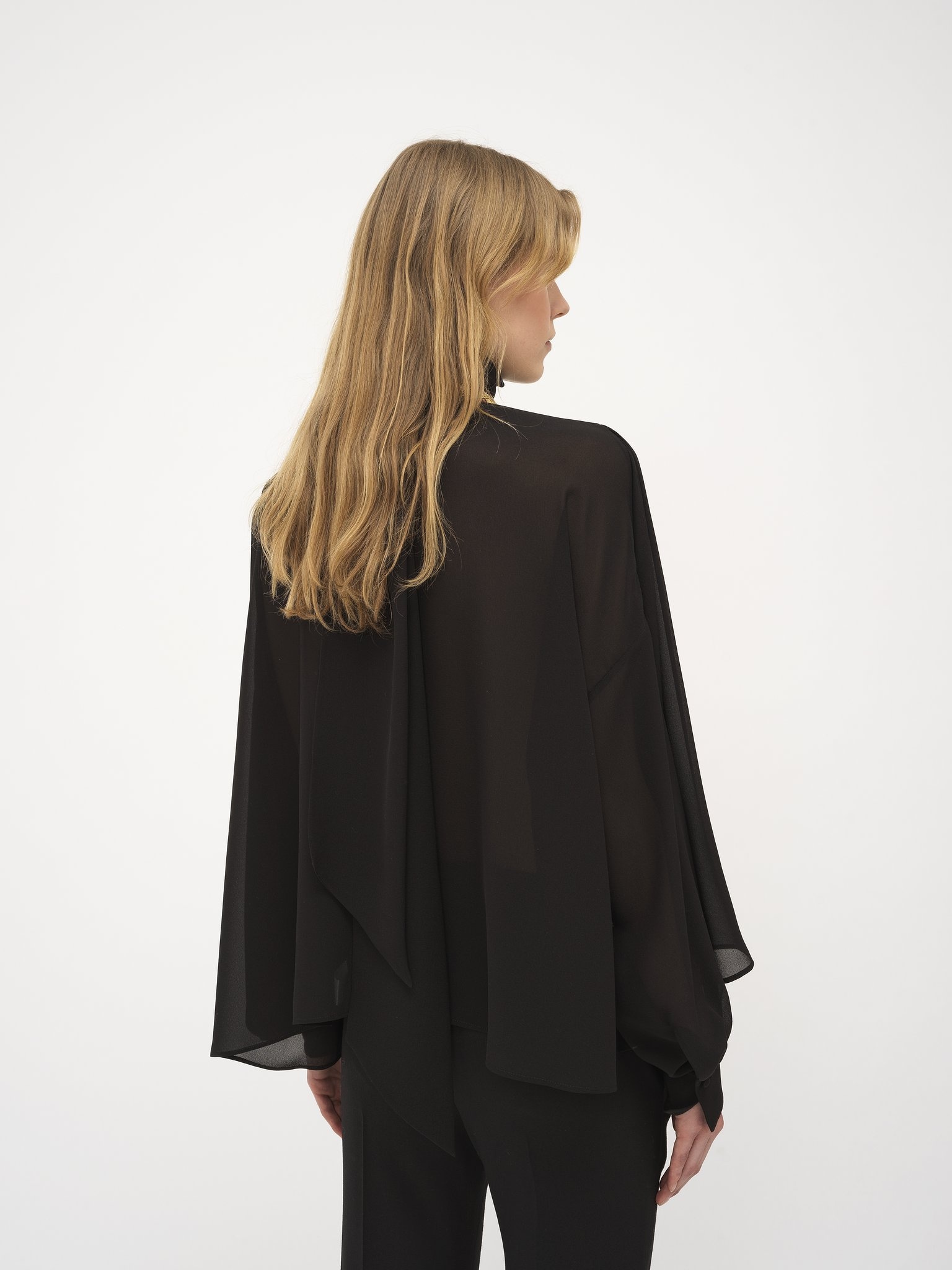 GATHERED LAVALLIÈRE BLOUSE IN SILK GEORGETTE PLUMETIS - 5