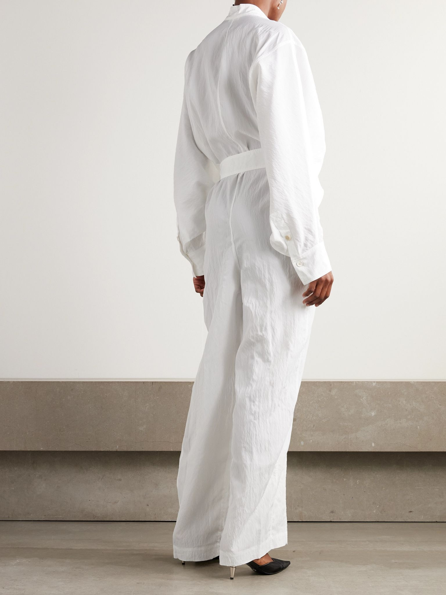 Belted crinkled-shell jumpsuit White - 3
