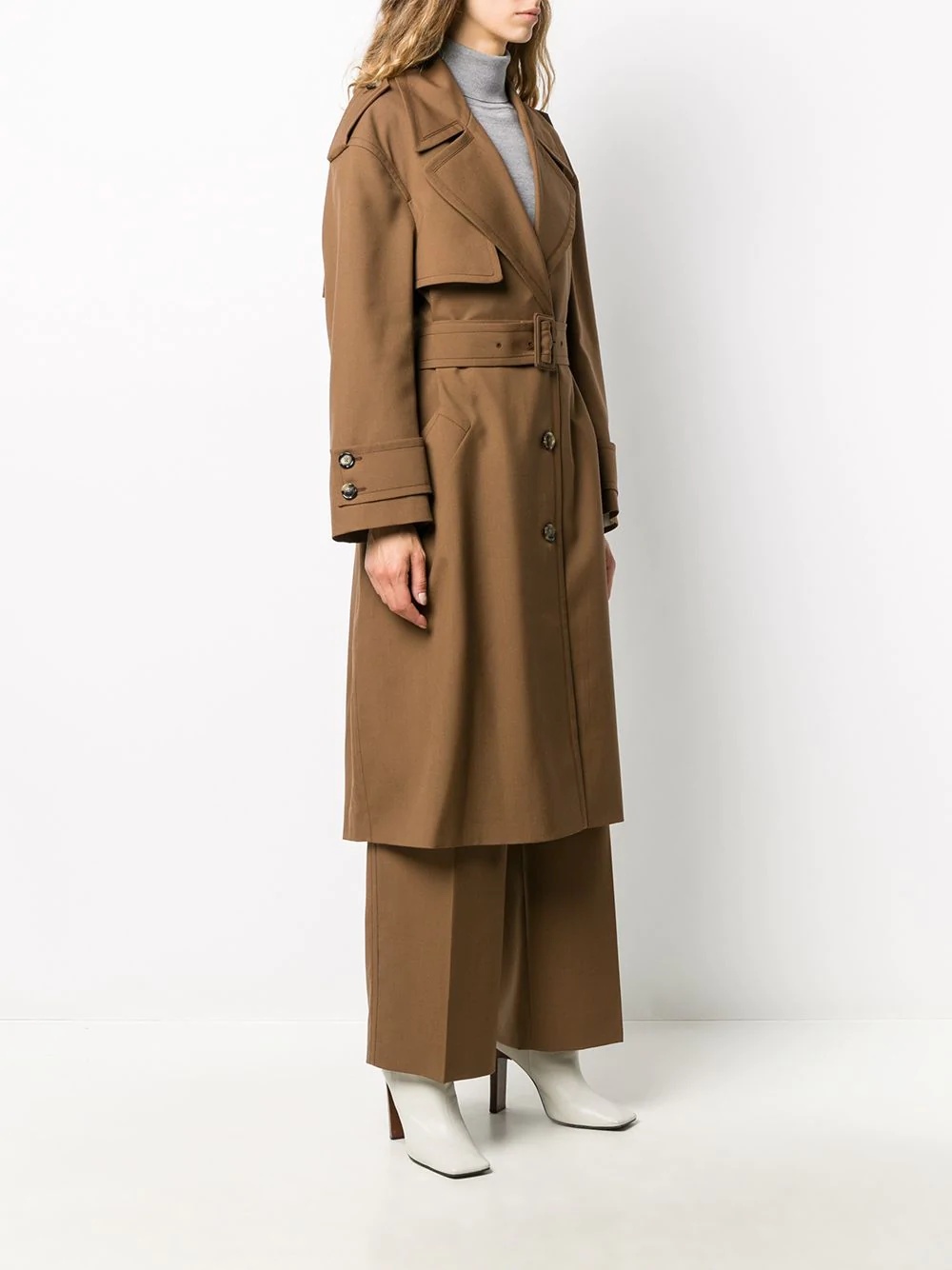 belted single-breasted trench coat - 3