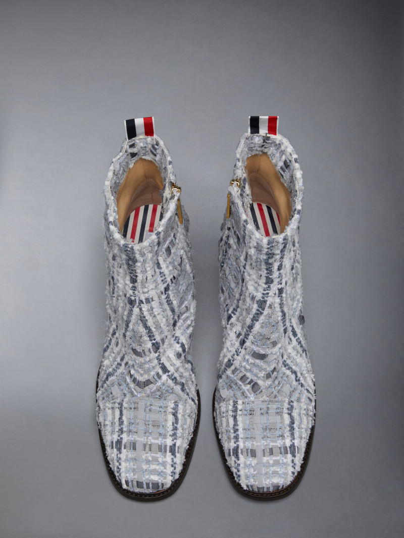 Prince of Wales Check Chenille Tweed 75mm Block Heel Ankle Boot 5