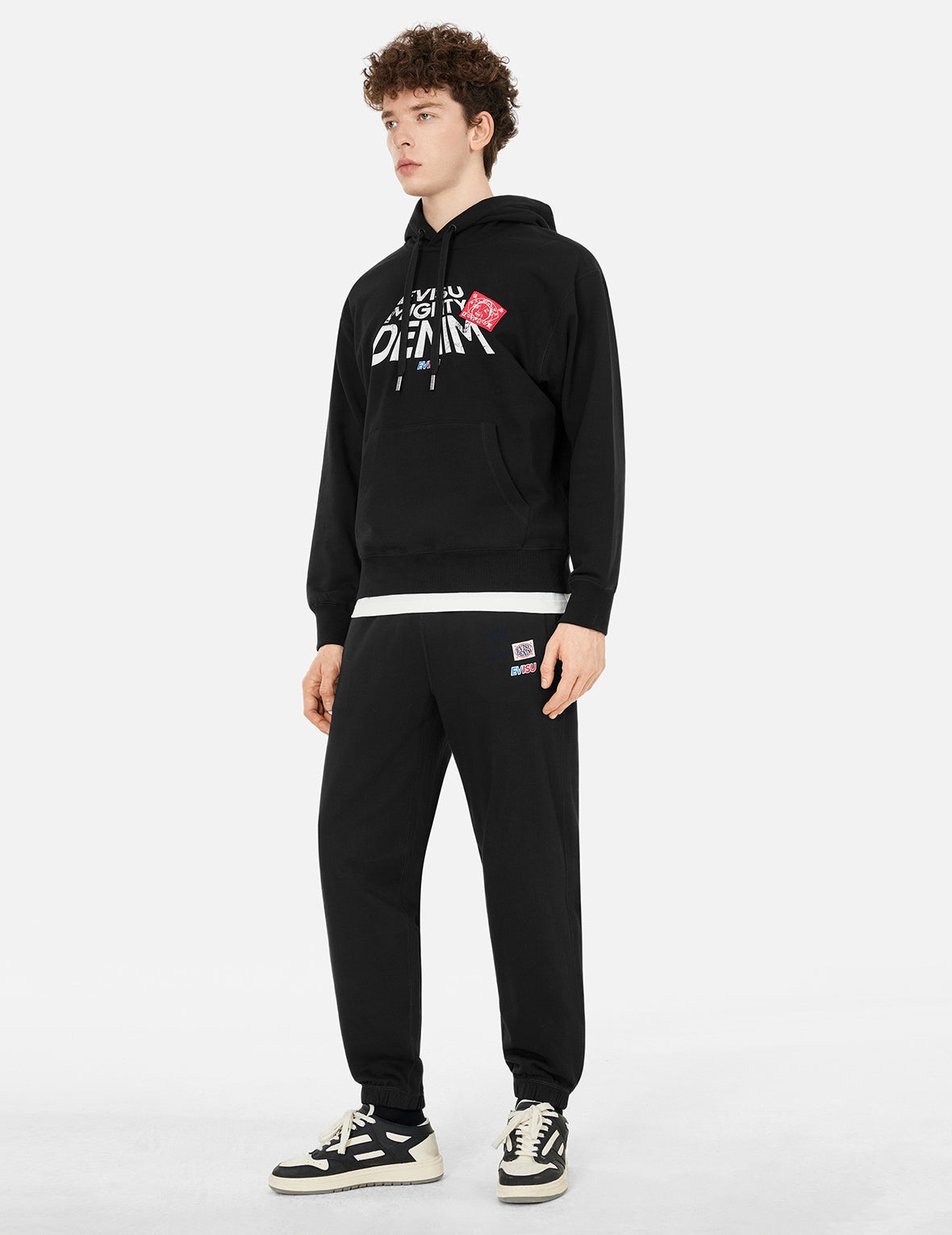 Slogan Daicock Print with Appliqué Pockets Loose Fit Sweatpants - 3
