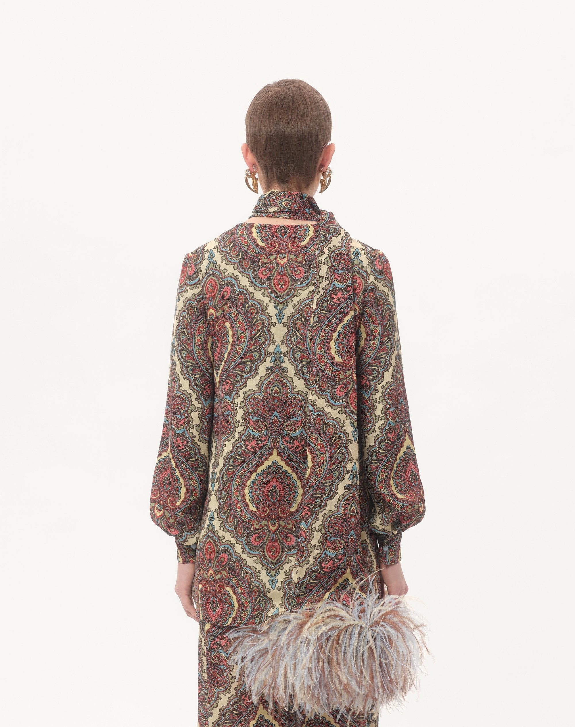 GEORGETTE TOP WITH VOYAGE IMAGINAIRE CASHMERE PRINT WITH FEATHERS - 8