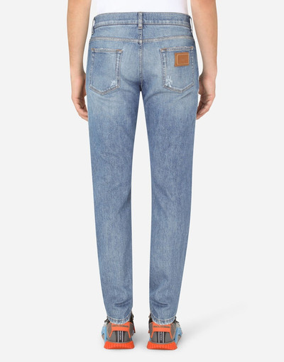 Dolce & Gabbana Light blue slim-fit stretch jeans with micro-rips outlook