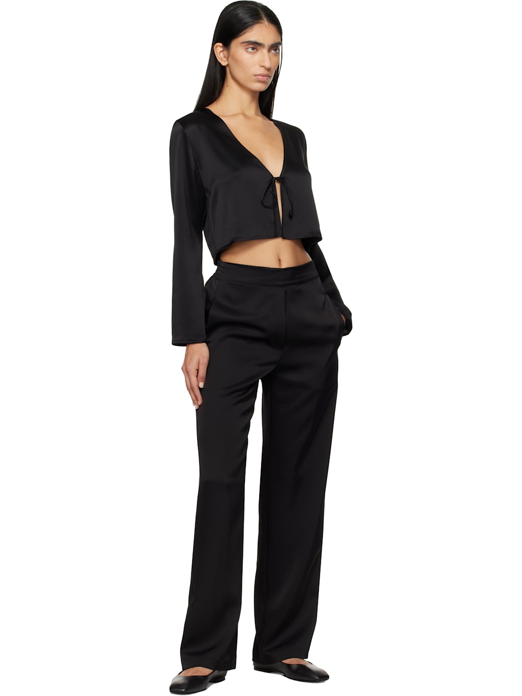 Black Barb High Waist Straight Leg Trousers - 4
