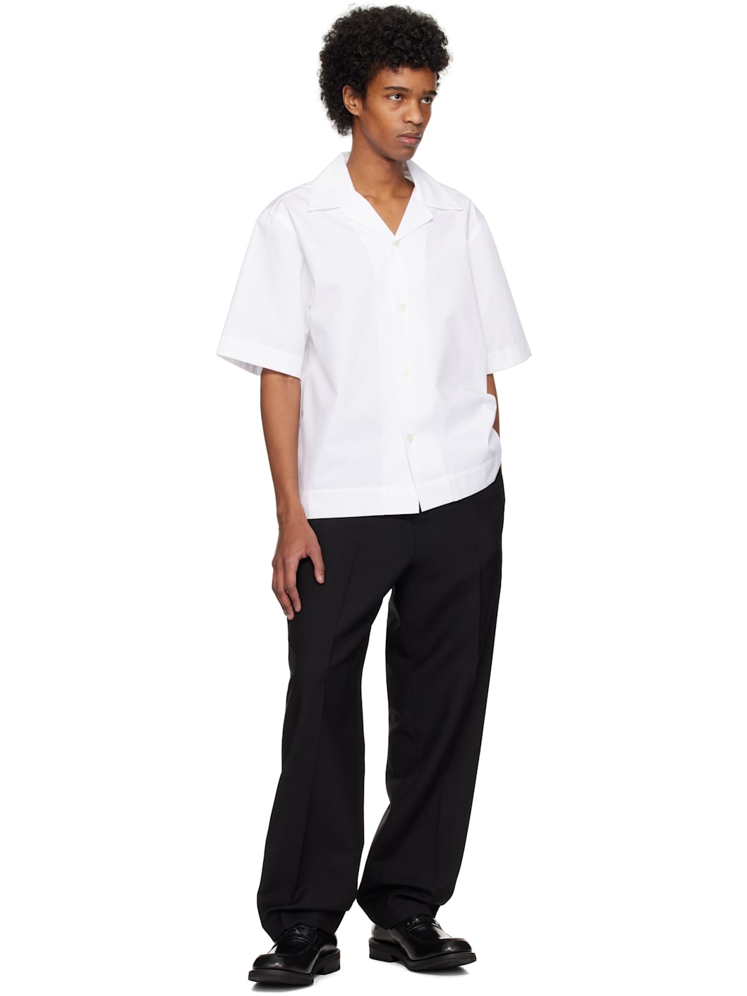 White Oversized Camp Collar Short Sleeve Shirt - 4