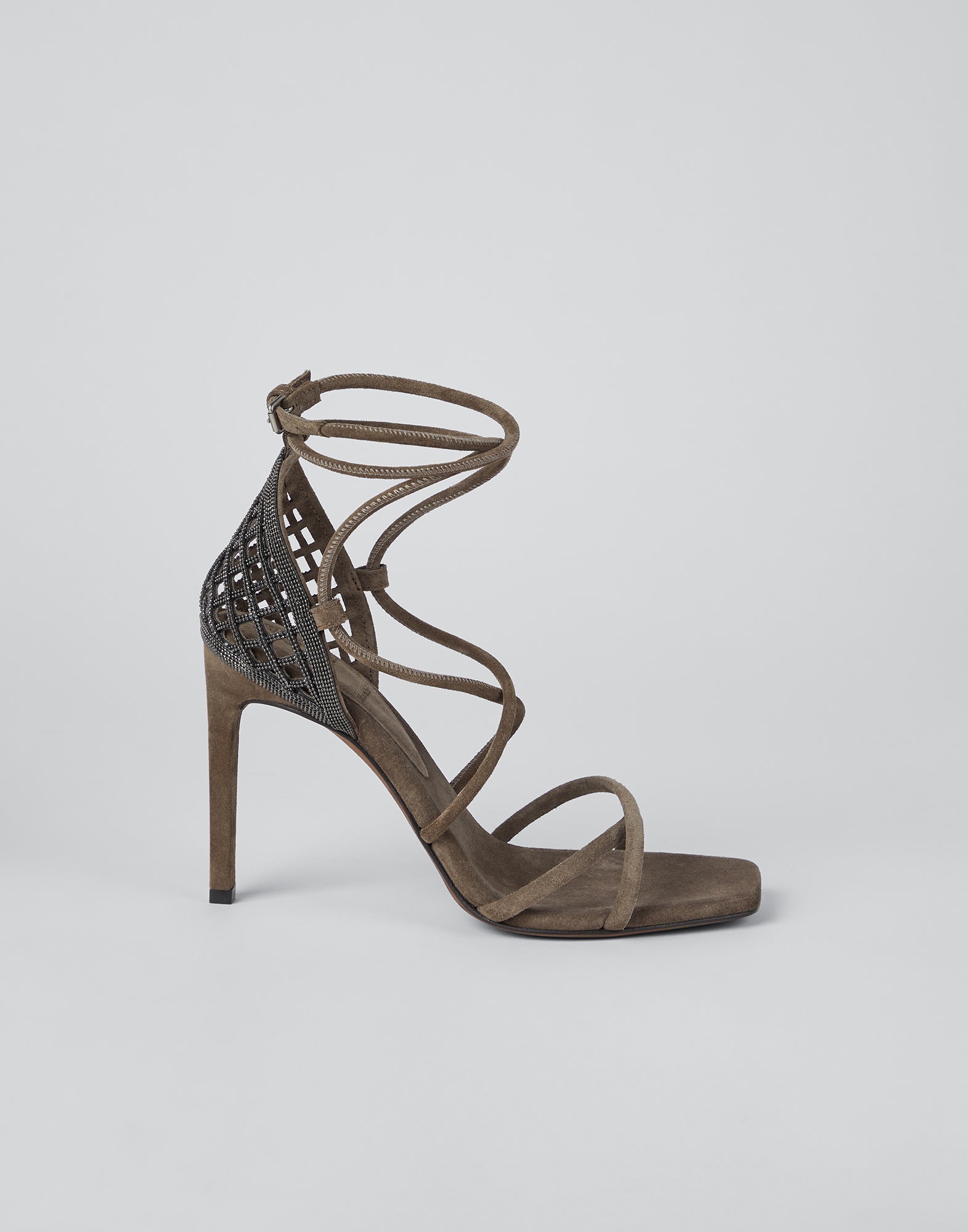 Suede heels with precious net insert - 5