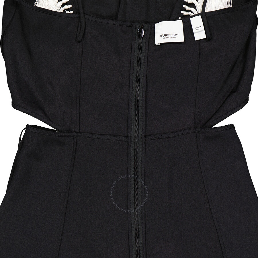 Burberry Black Silk Satin Slip Dress With Fringed Detail - 7