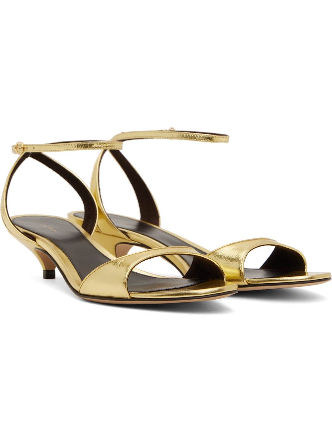 Gold Vika Ankle Strap Kitten Heeled Sandals - 4
