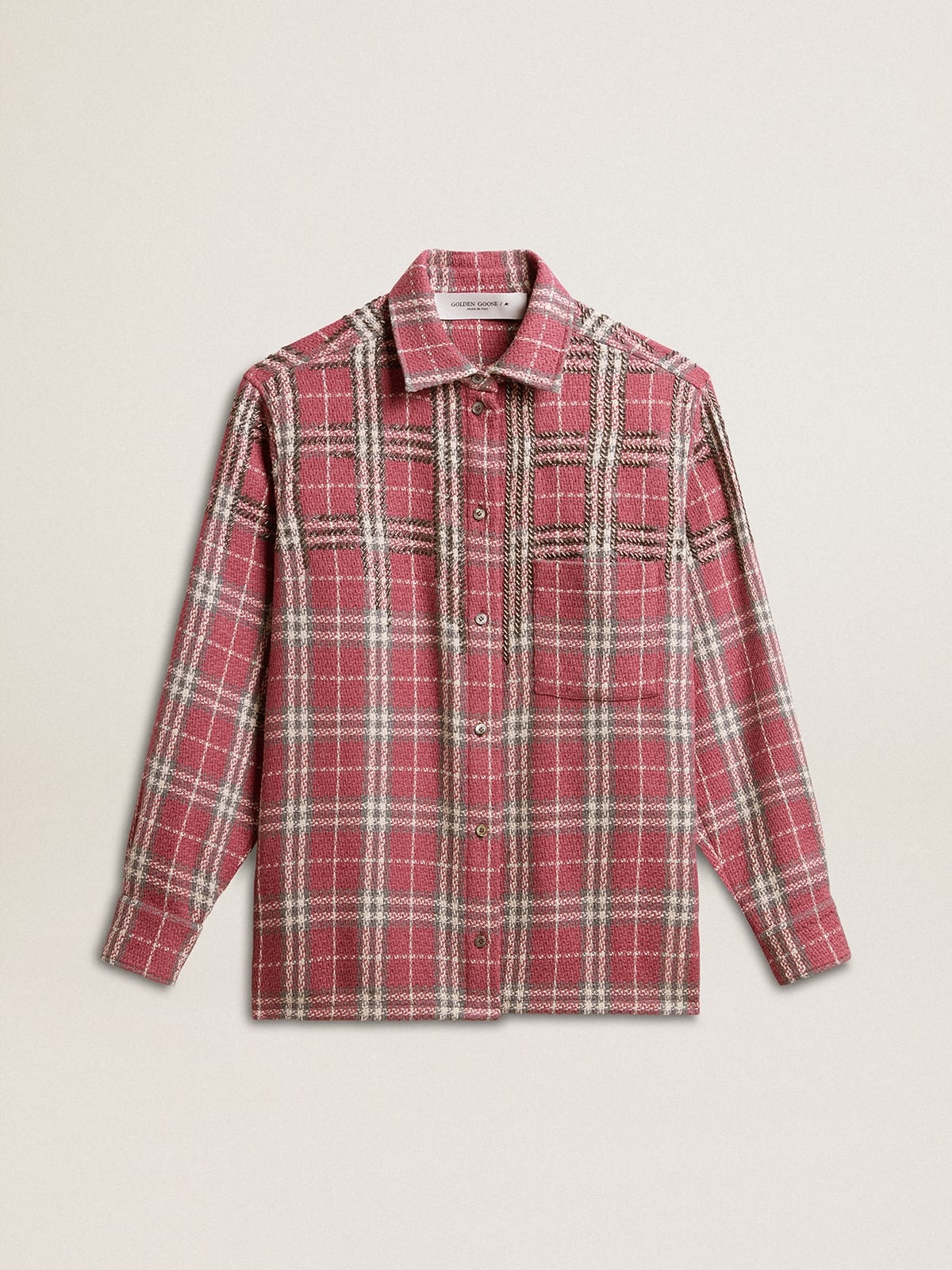 Boxy fit shirt with pink, sand and gray check embroidery - 1