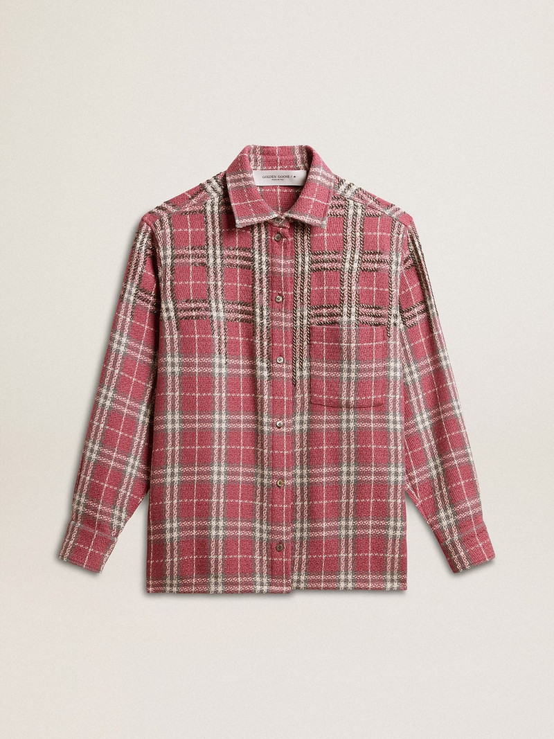 Boxy fit shirt with pink, sand and gray check embroidery 1