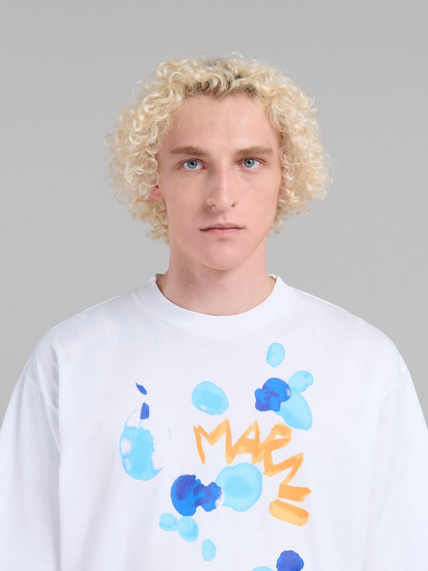 WHITE BIO COTTON T-SHIRT WITH MARNI DRIPPING PRINT - 4