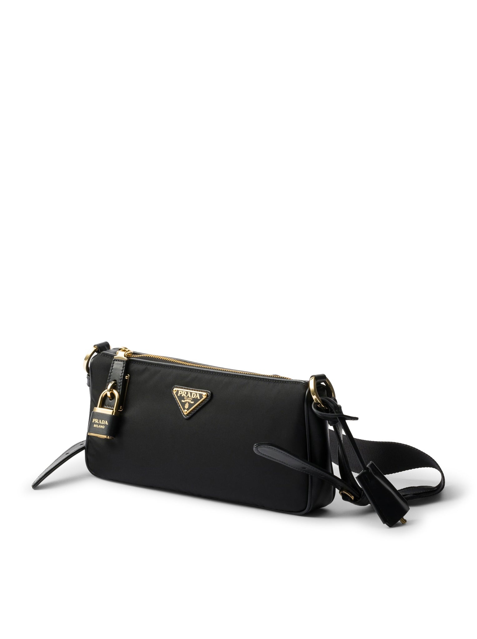 SMALL RE-NYLON AND LEATHER SHOULDER BAG WITH PADLOCK - 3