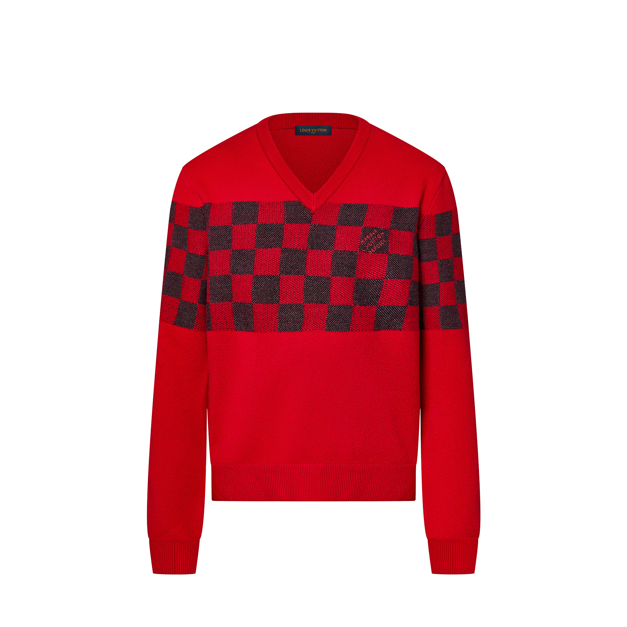Damier V-Neck Wool Pullover - 1