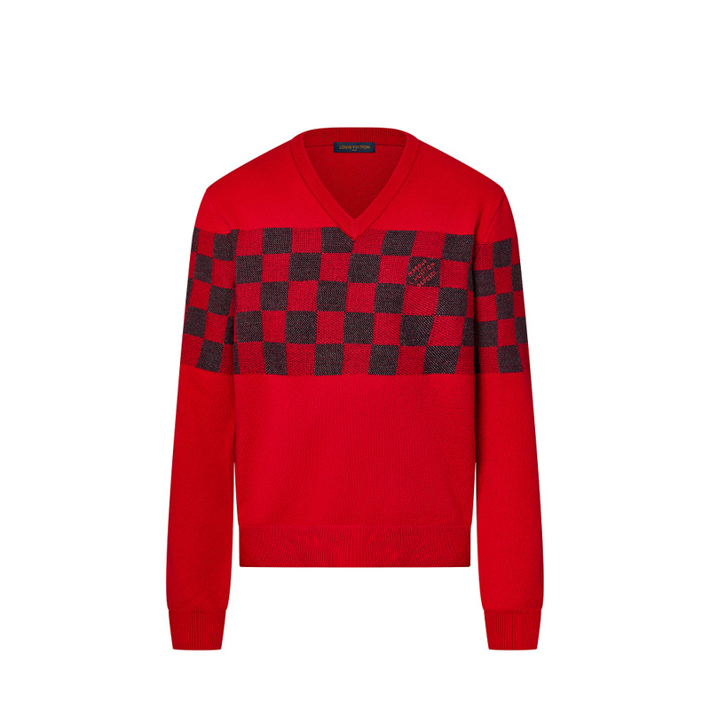 Damier V-Neck Wool Pullover 1