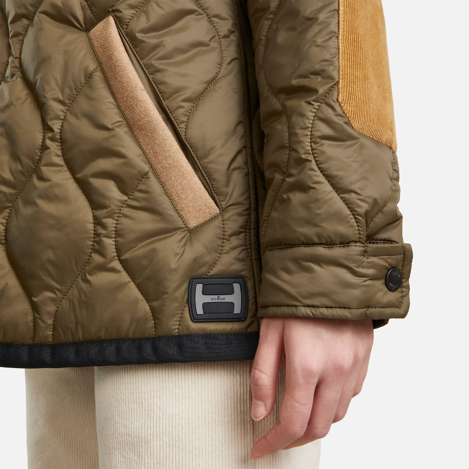 Quilted Shirt Jacket Green Brown Beige - 10