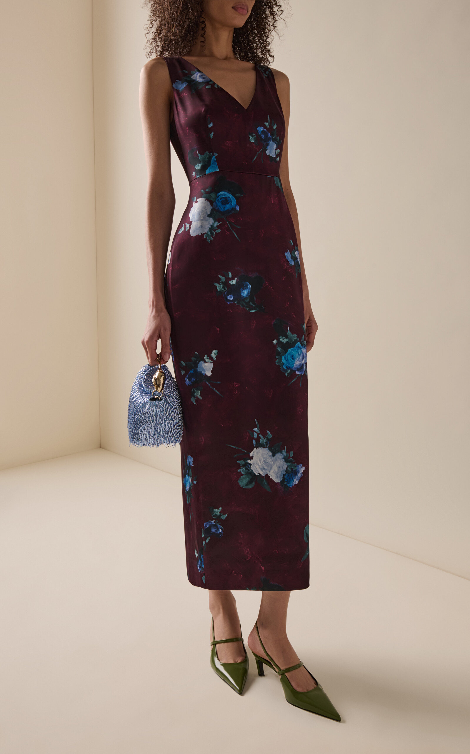 Rose-Printed Cocktail Dress burgundy - 2
