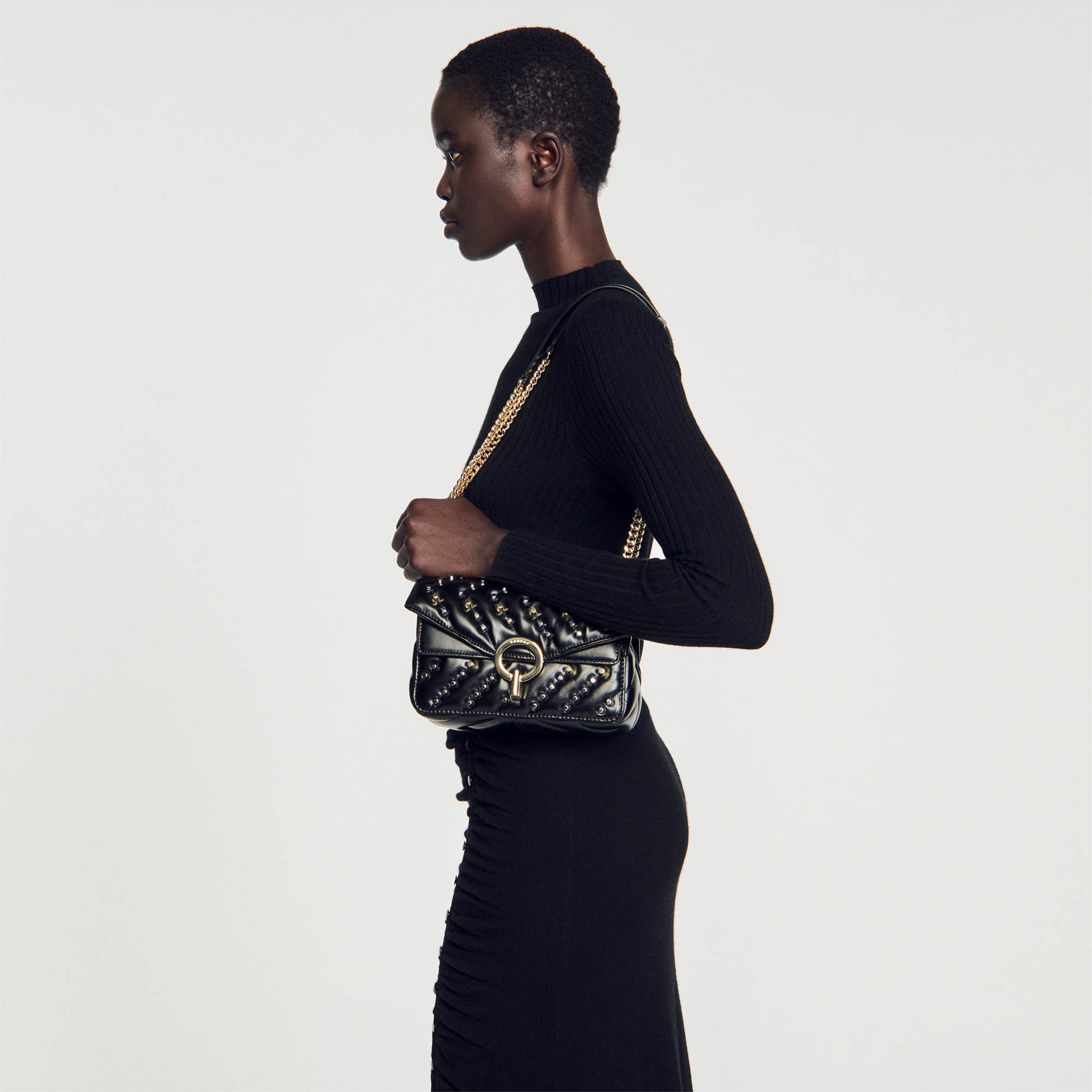 Sandro Small studded leather Yza bag REVERSIBLE