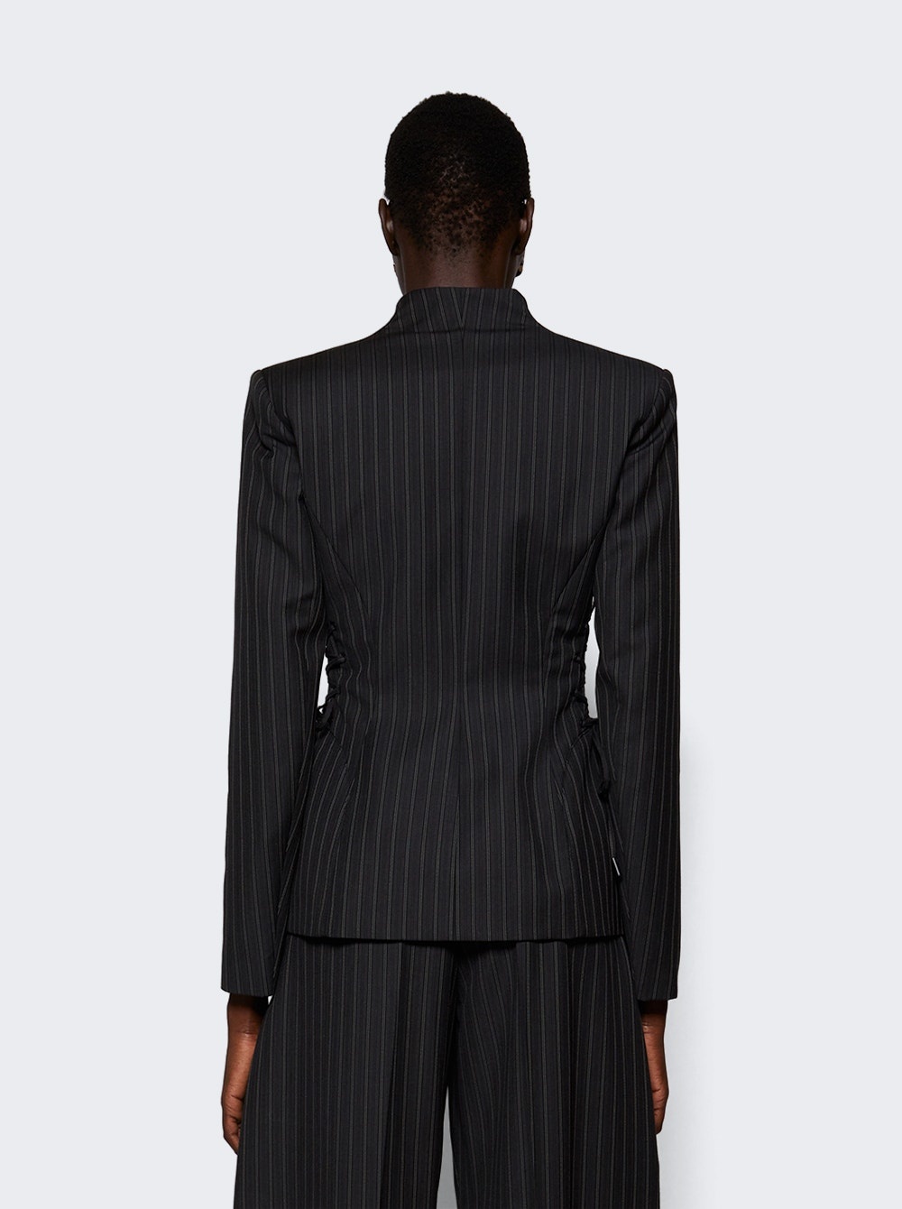 Pinstripe Scultural Laced Jacket Black On Grey - 5