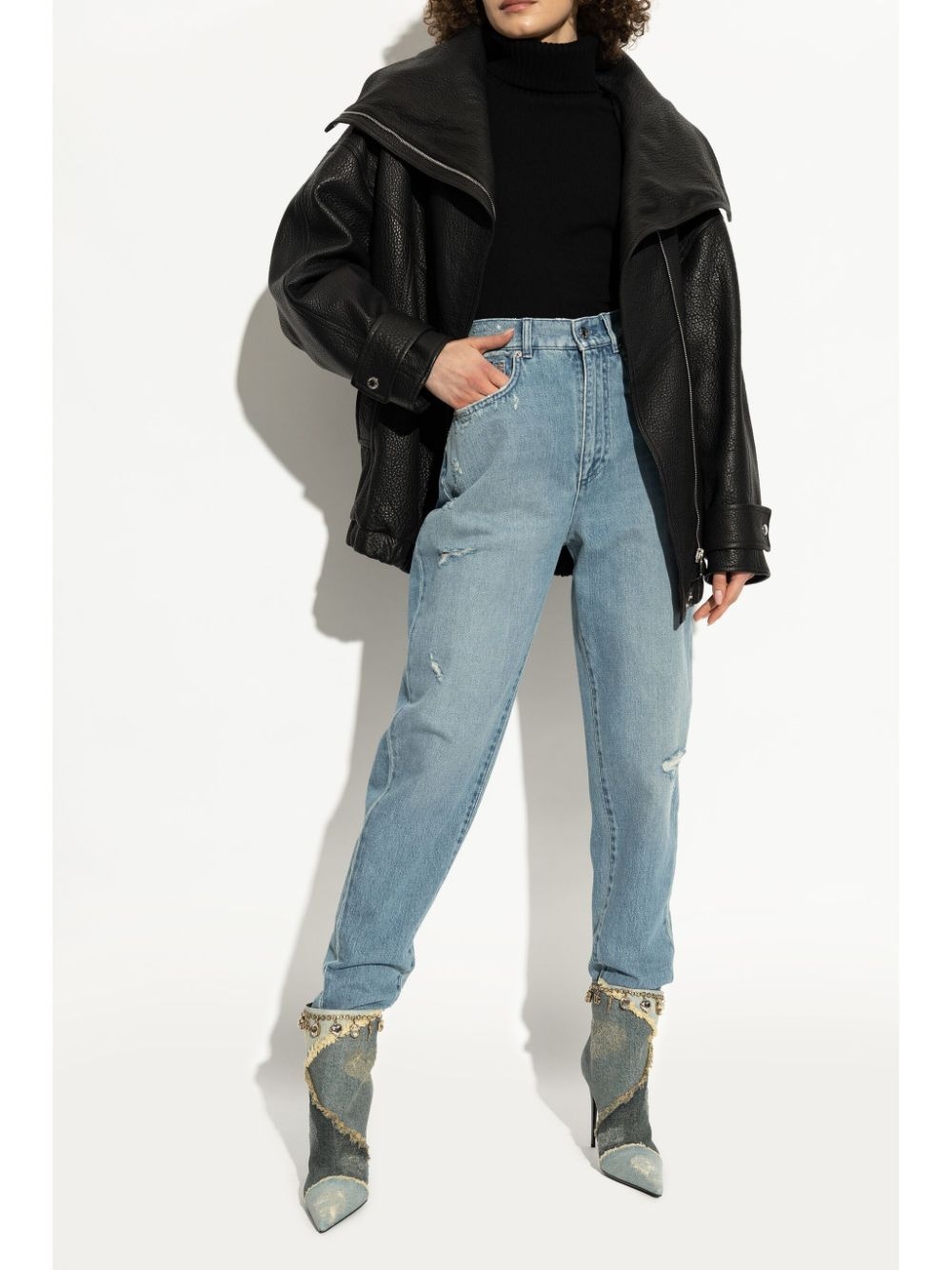 distressed denim boots - 3