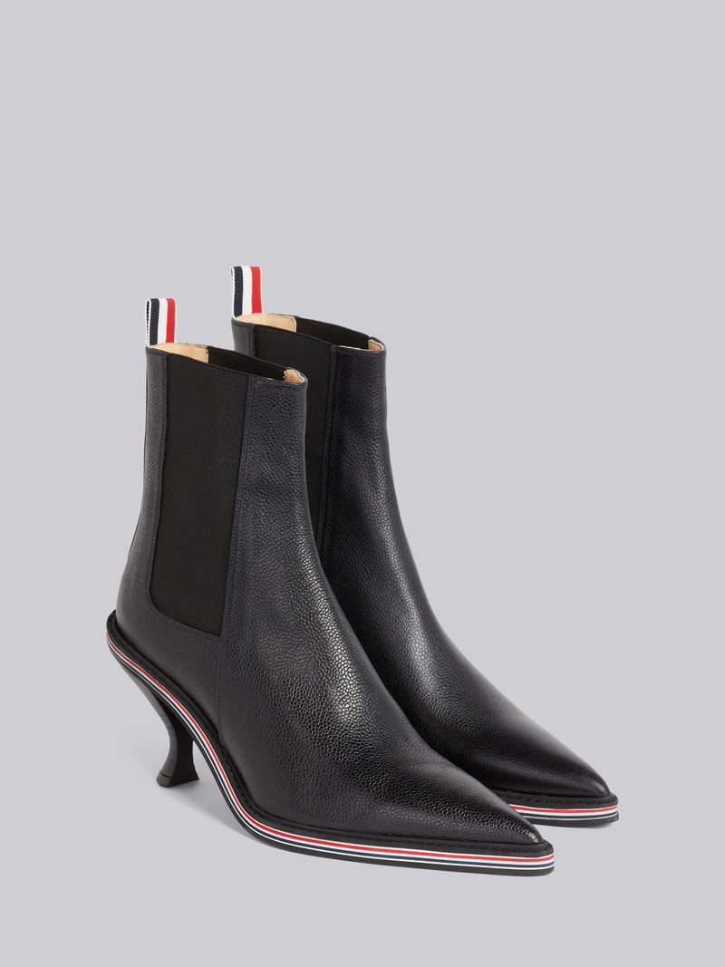 Black Pebble Grain Leather 75mm Curved Heel Stripe Micro Sole Classic Chelsea Boot 3