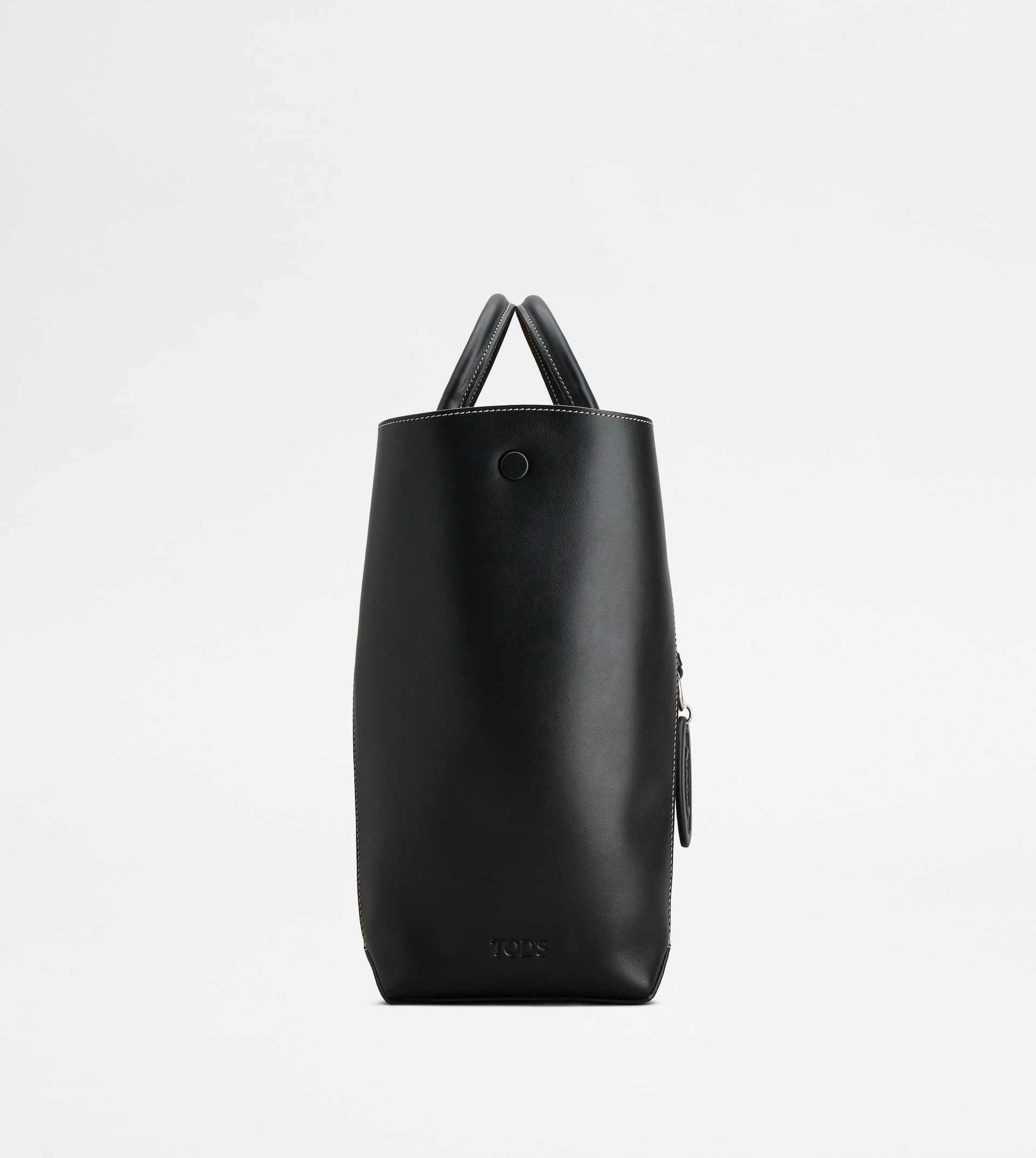 TOD'S DOUBLE UP SHOPPING BAG IN LEATHER AND FABRIC MEDIUM - BLACK, BEIGE, ORANGE - 5