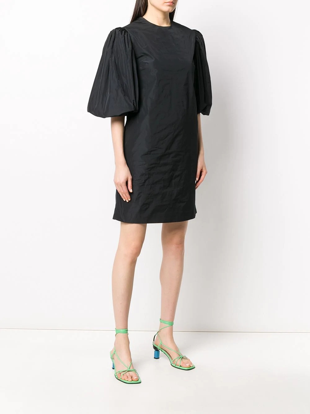 puff sleeved taffeta dress - 3