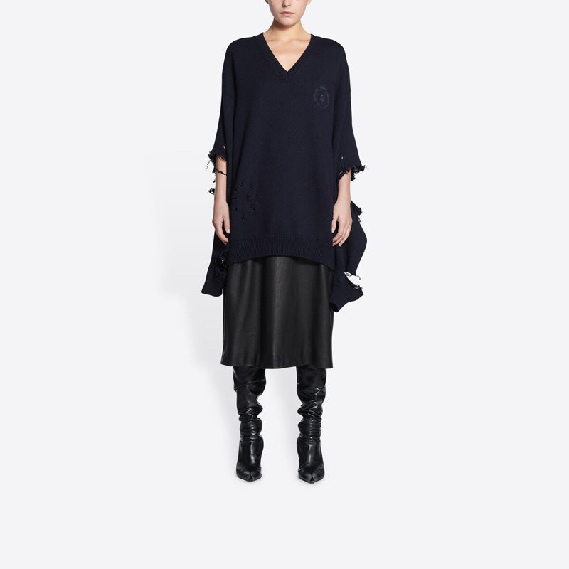Balenciaga Destroyed V-Neck Knit Sweater 'Navy' 696091T16420414 - 3