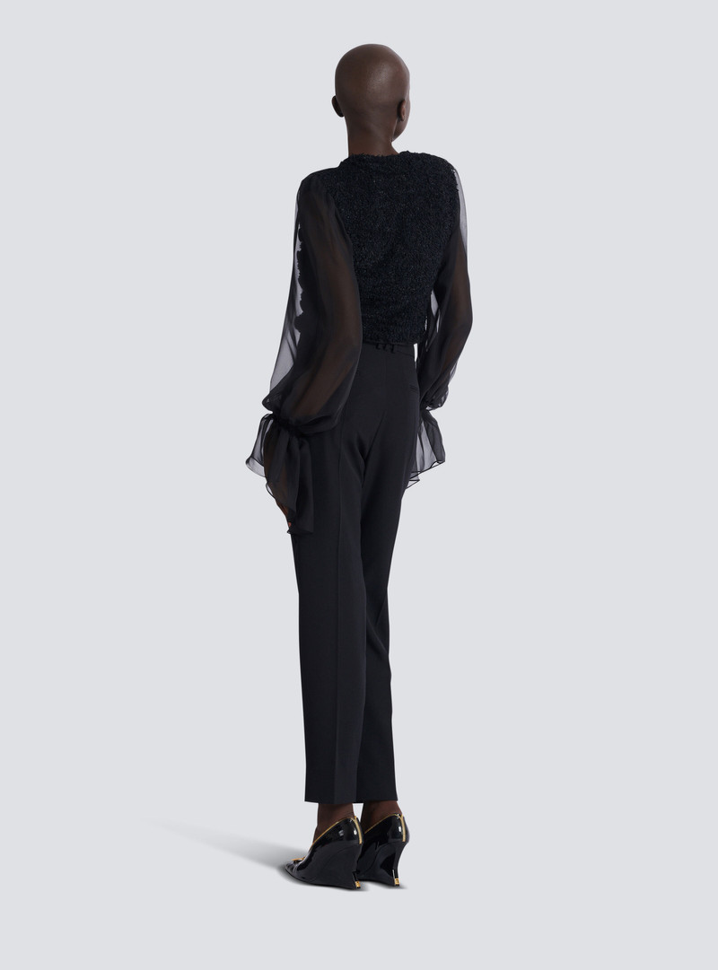 Edge-to-edge tweed and chiffon jacket 4