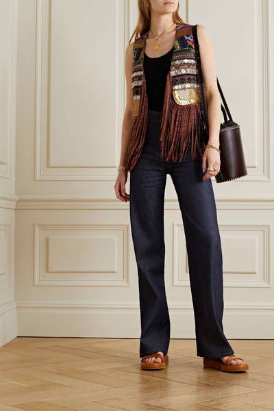 Etro Embellished fringed suede and cotton-voile vest outlook