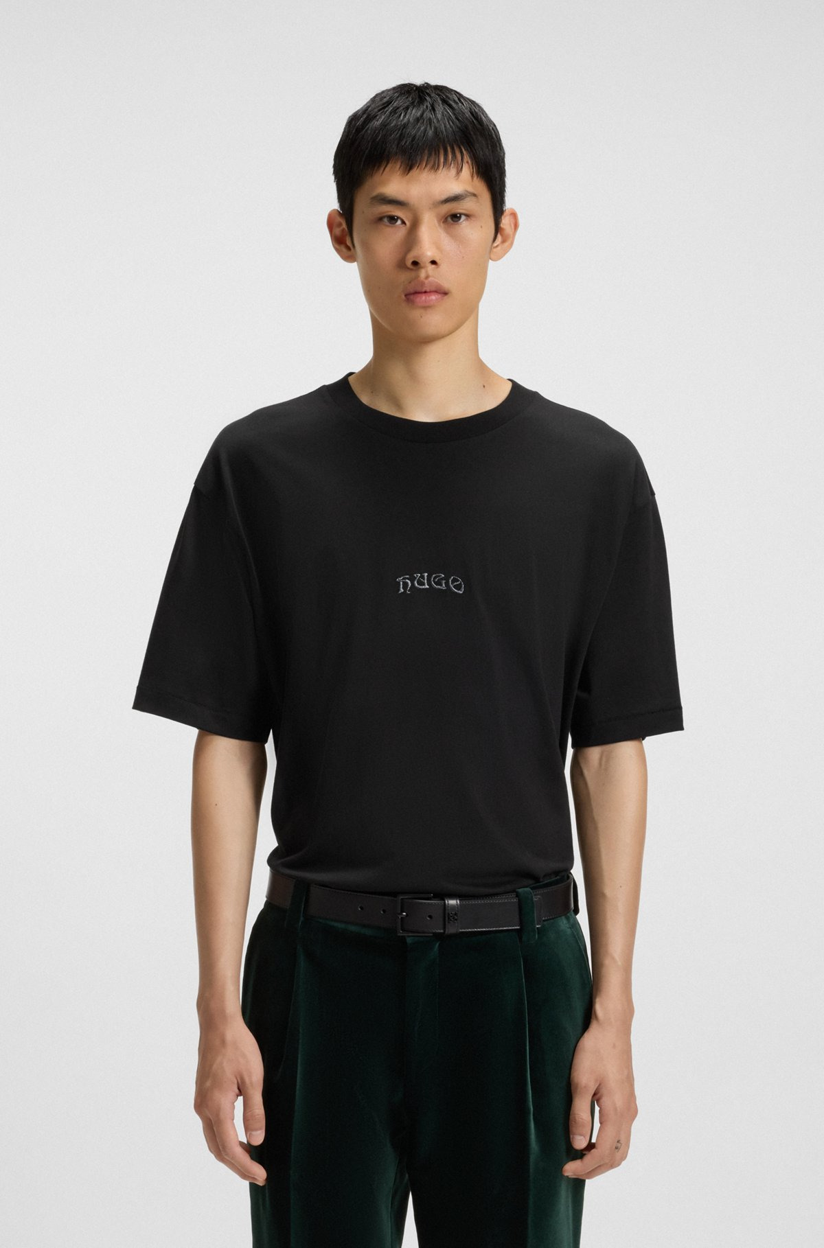 COTTON JERSEY T-SHIRT WITH CURVED EMBROIDERED LOGO - 2