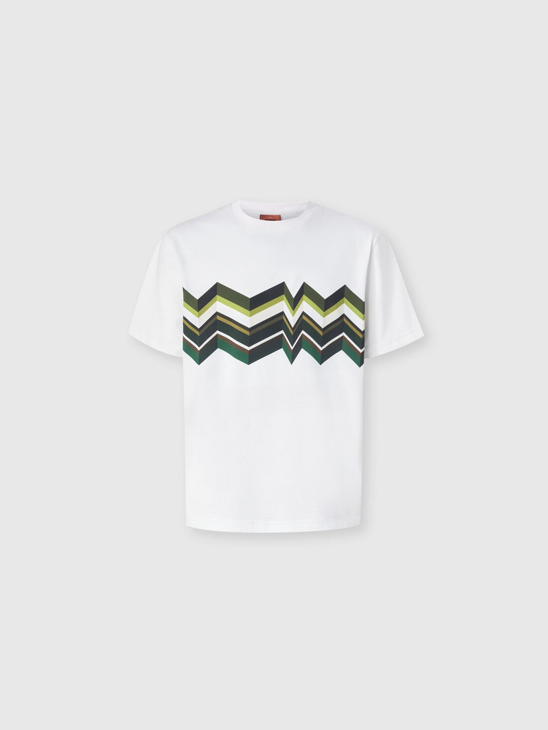 Crew-neck cotton T-shirt with irregular zigzag print 1