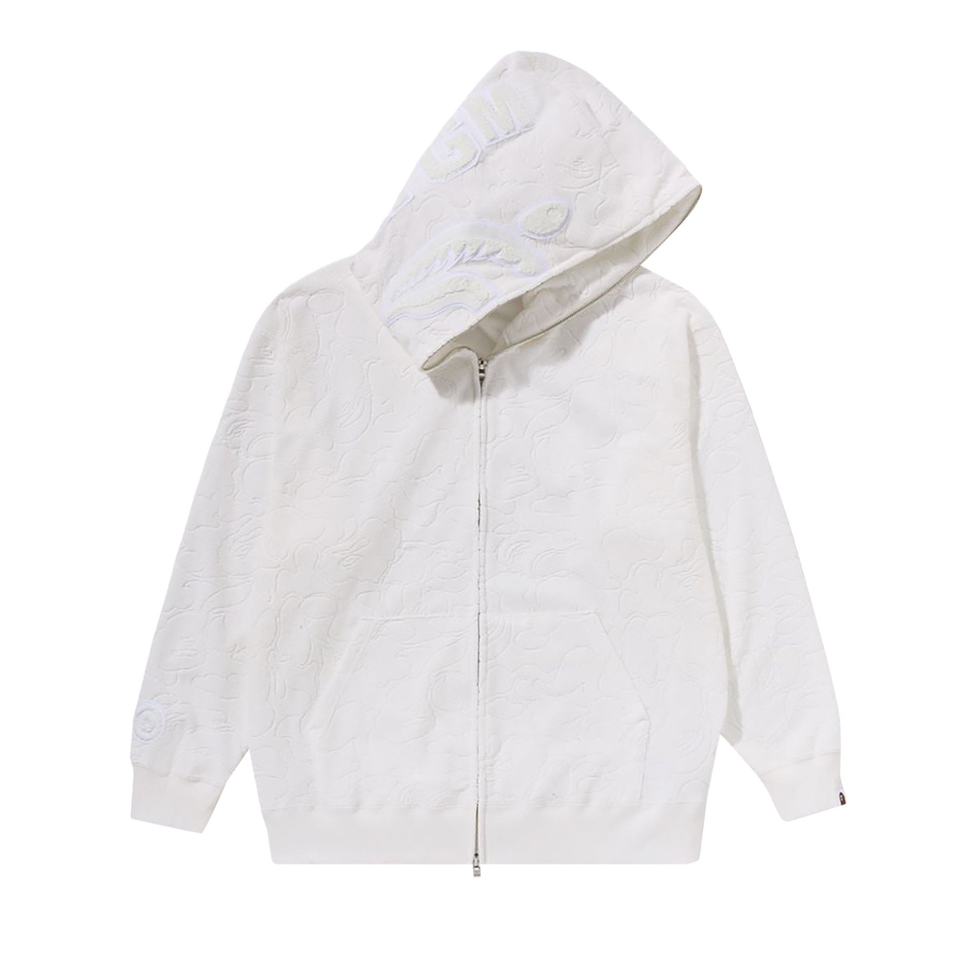 BAPE Line Camo Terry Towel Shark Zip Hoodie 'White' - 1