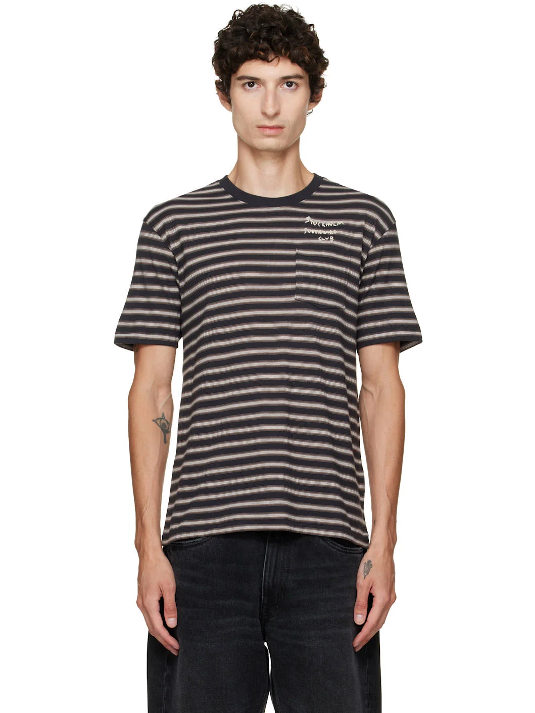 Navy & Brown Striped T-shirt - 1