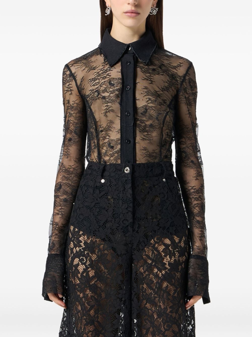 lace-panelled shirt bodysuit - 3