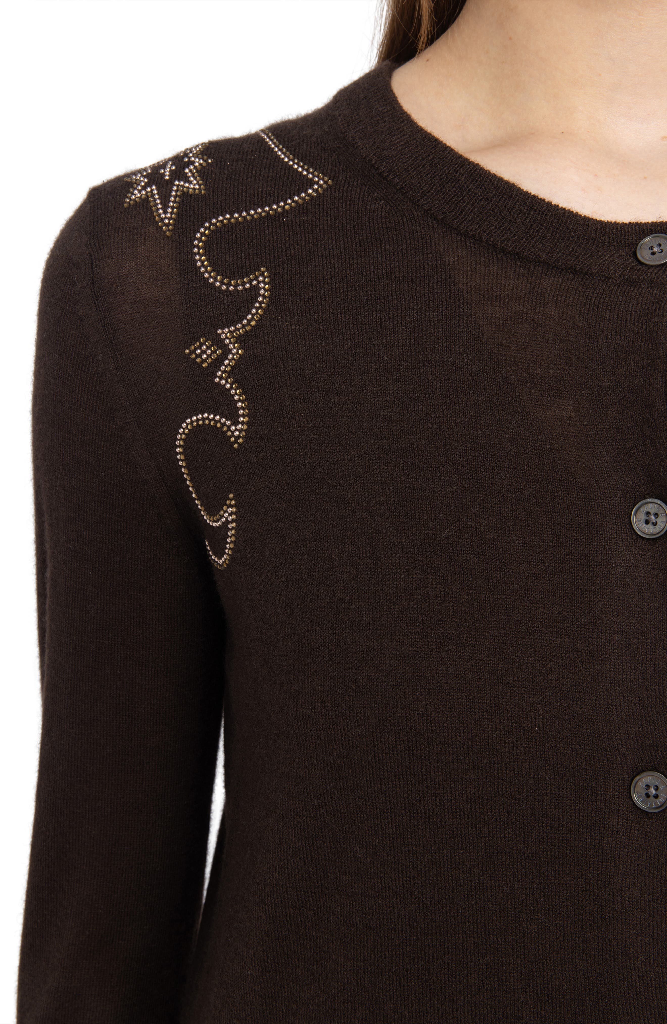 Zadig & Voltaire Missya West Strass Rhinestone Cardigan in Dark Chocolate at Nordstrom - 8