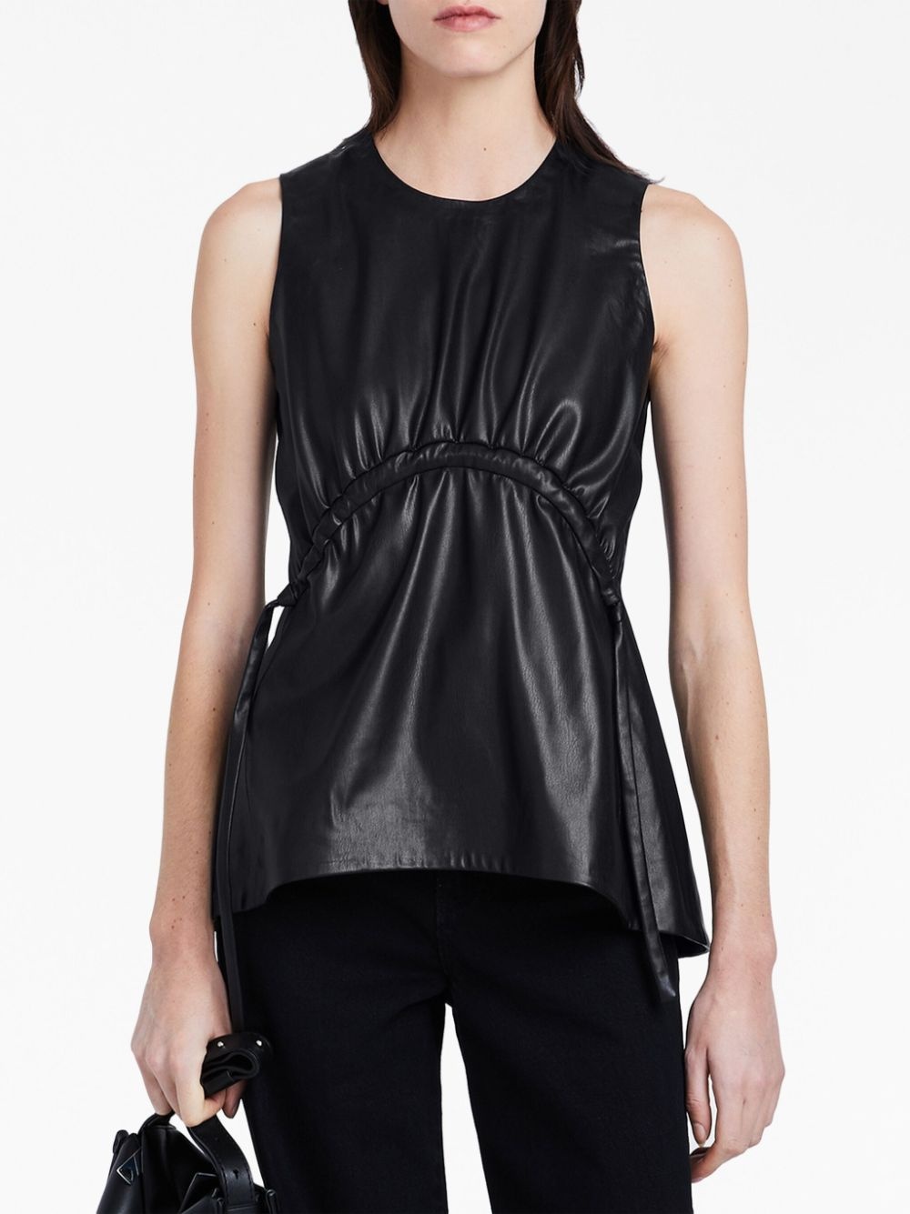 drawstring-detail faux-leather top - 5